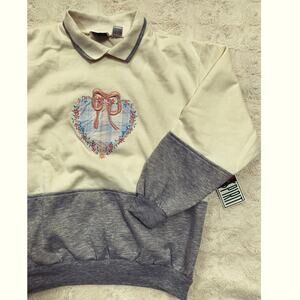 VTG Bold Spirit Sears Granny Sweatshirt Pullover Embroidered Floral Heart